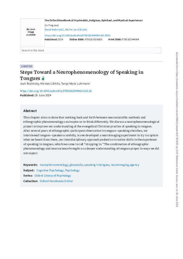 (PDF) Steps Toward a Neurophenomenology of Speaking in Tongues