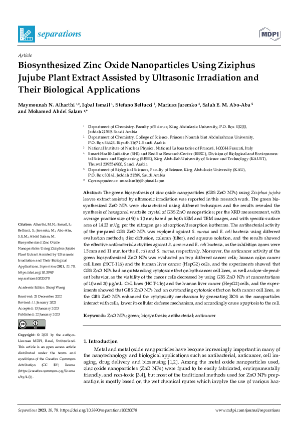 (PDF) Biosynthesized Zinc Oxide Nanoparticles Using Ziziphus Jujube ...