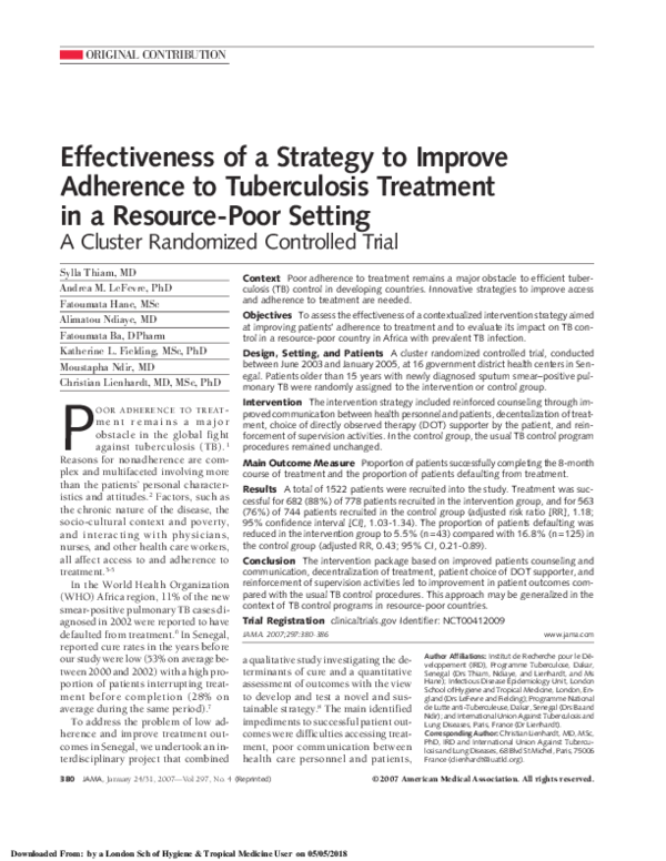 (PDF) Effectiveness of a Strategy to Improve Adherence to Tuberculosis ...