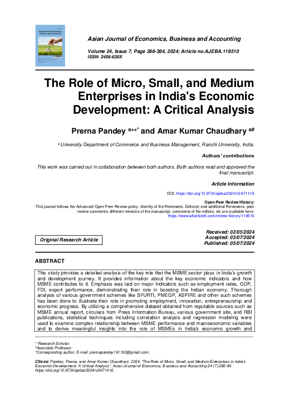 (PDF) The Role of Micro, Small, and Medium Enterprises in India's ...