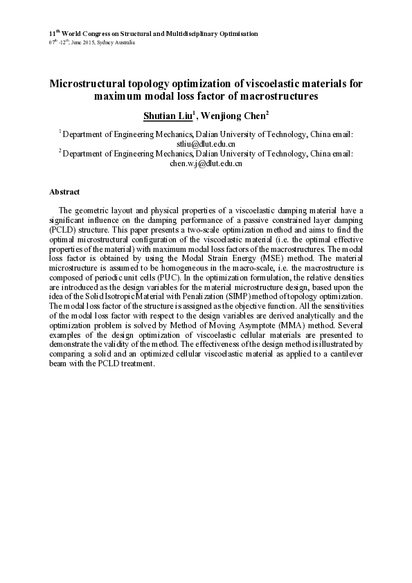 (PDF) Microstructural topology optimization of viscoelastic materials ...