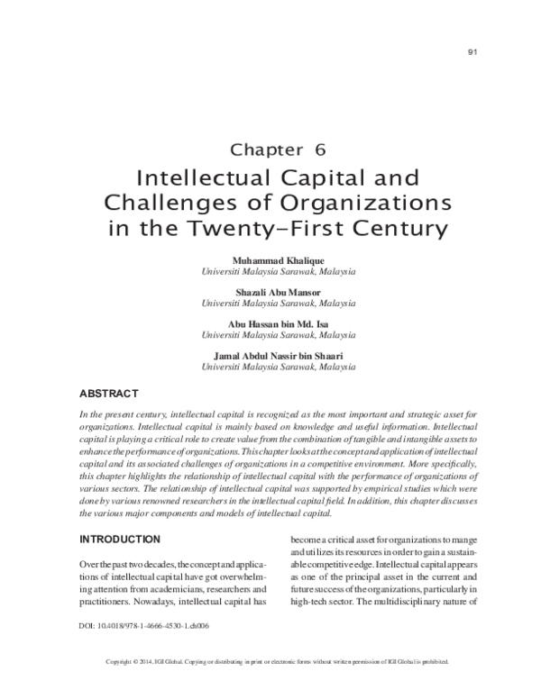 (PDF) Intellectual Capital and Challenges of Organizations in the ...