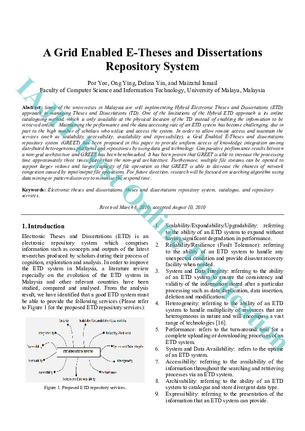 (PDF) A Grid Enabled E-Theses and Dissertations Repository System