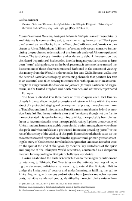 (PDF) Exodus! Heirs and Pioneers, Rastafari Return to Ethiopia, written ...