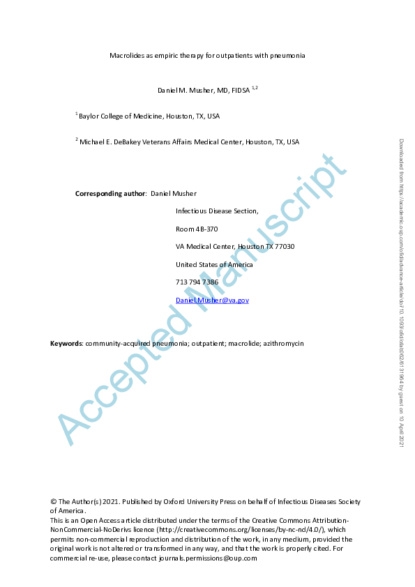 (PDF) Macrolides as Empiric Therapy for Outpatients With Pneumonia