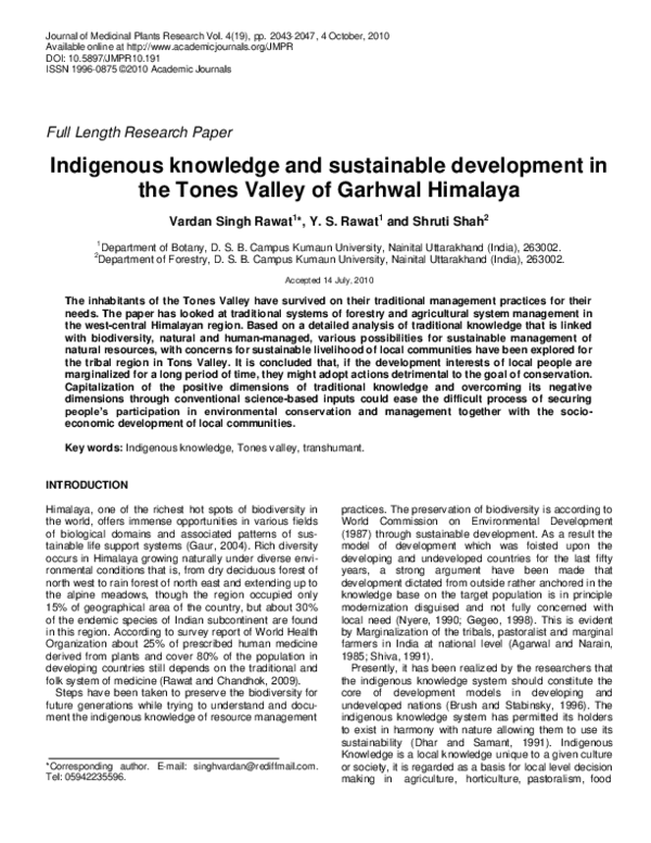 (PDF) Indigenous knowledge and sustainable development in the Tones ...