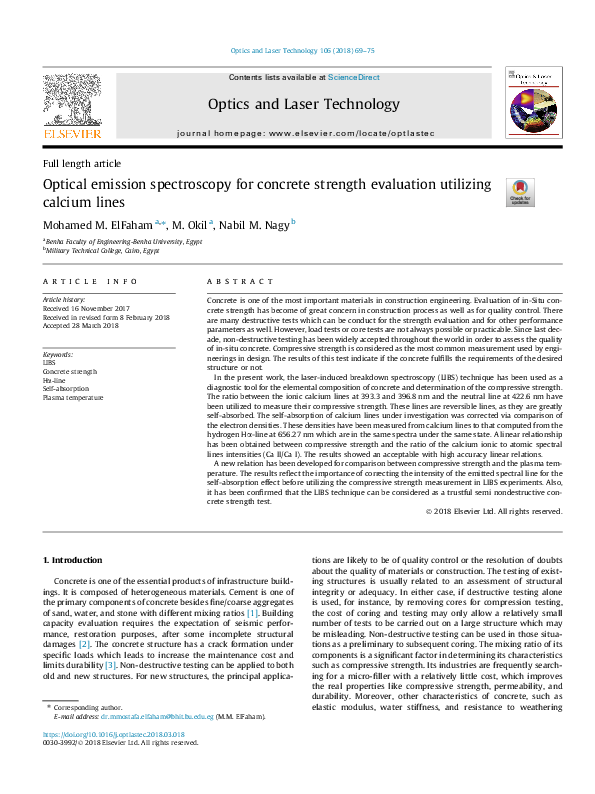 (PDF) Optical emission spectroscopy for concrete strength evaluation ...