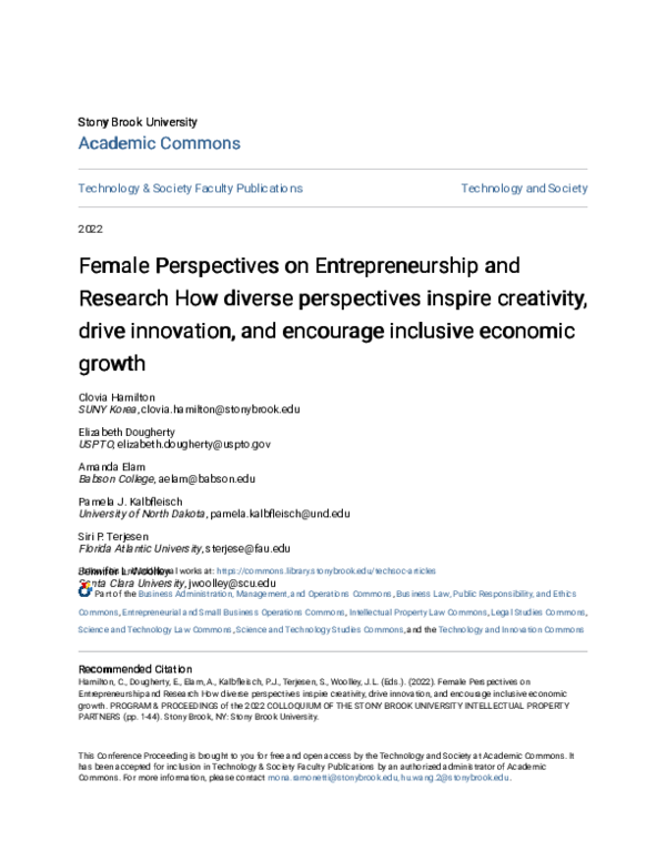 (PDF) Female perspectives on entrepreneurship and research – how ...