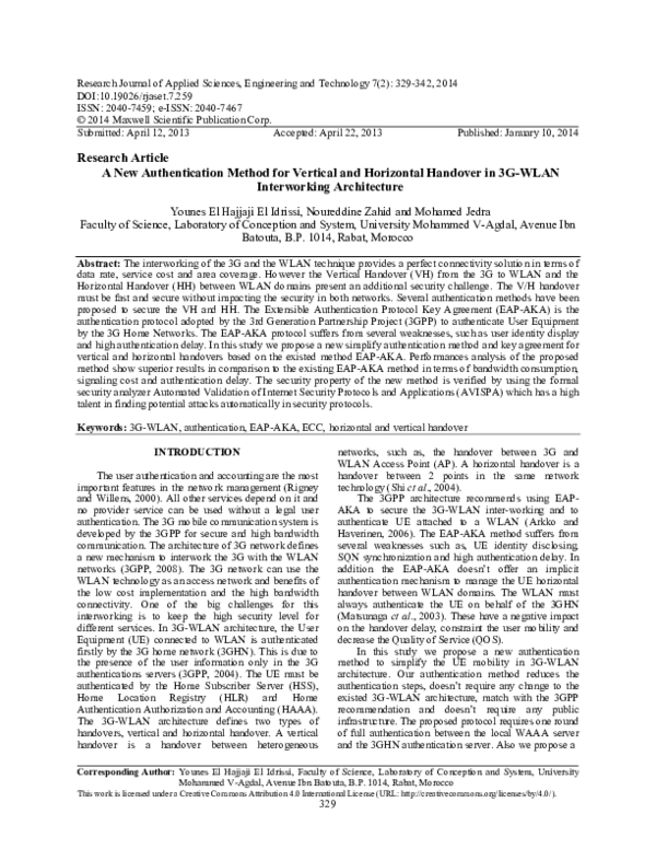 (PDF) A New Authentication Method for Vertical and Horizontal Handover ...