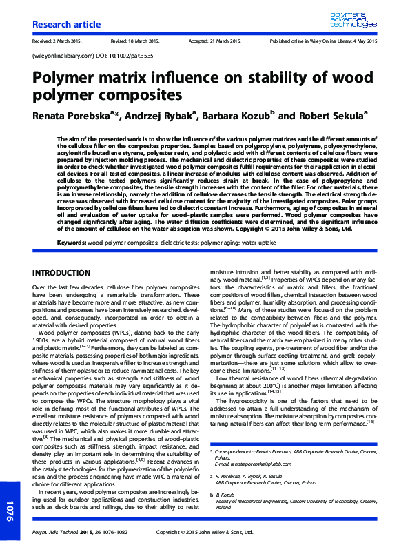 (PDF) Polymer matrix influence on stability of wood polymer composites