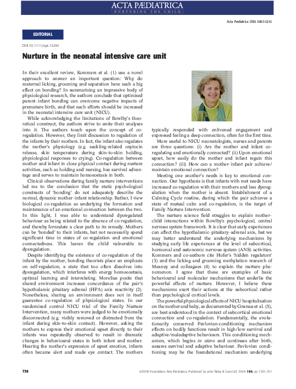 (PDF) Nurture in the neonatal intensive care unit