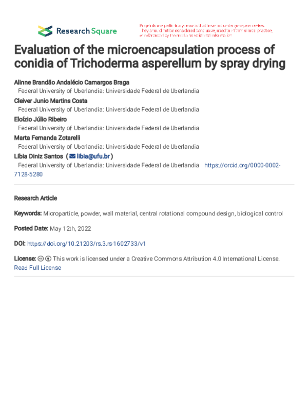 (PDF) Evaluation of the microencapsulation process of conidia of ...