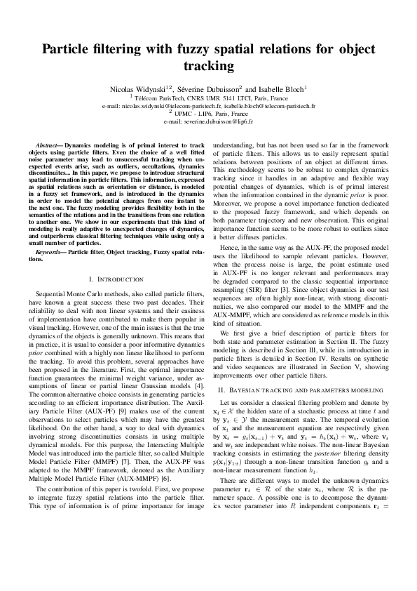(PDF) Particle filtering with fuzzy spatial relations for object tracking