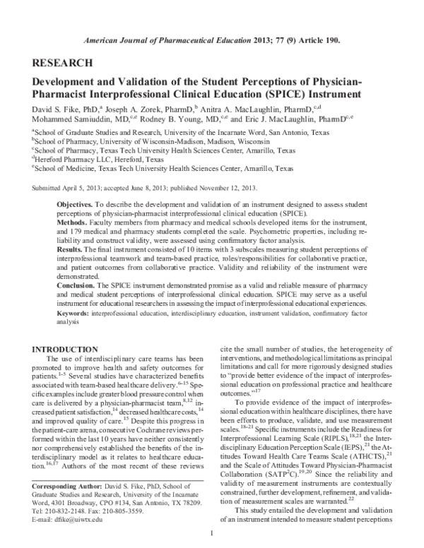 (PDF) Development and Validation of the Student Perceptions of ...