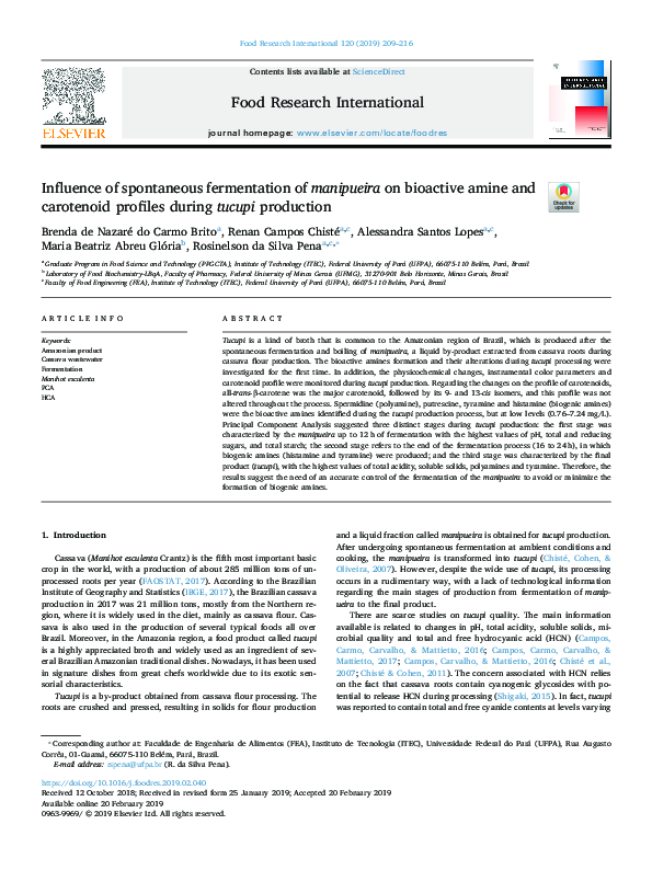 (PDF) Influence of spontaneous fermentation of manipueira on bioactive ...