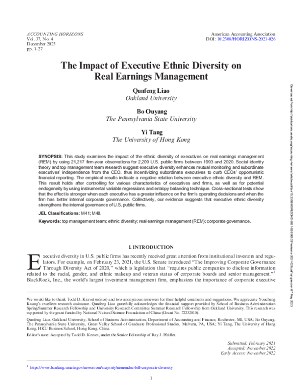 (PDF) The Impact of Executive Ethnic Diversity on Real Earnings Management