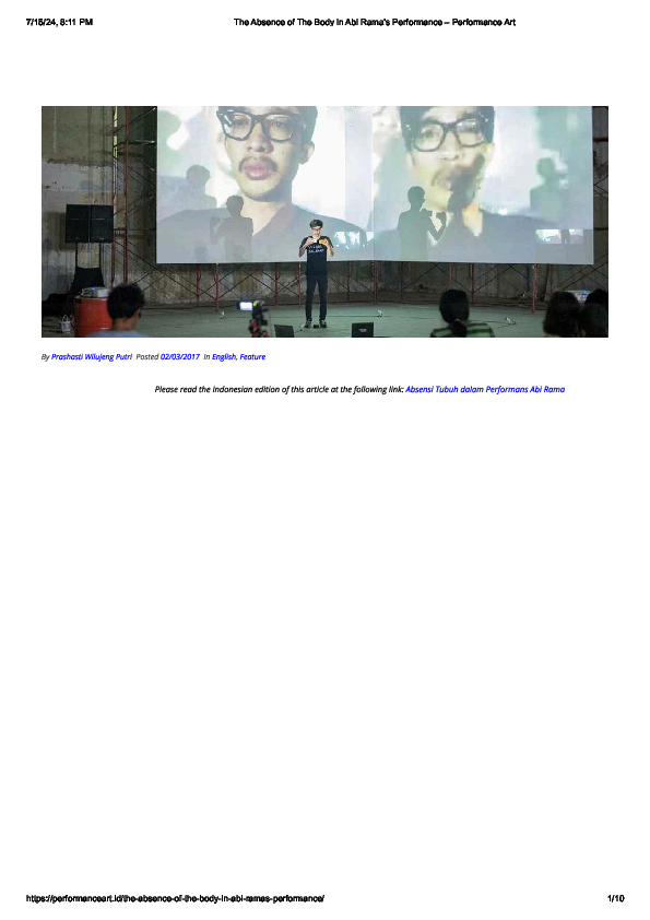 (PDF) The Absence of The Body in Abi Rama’s Performance