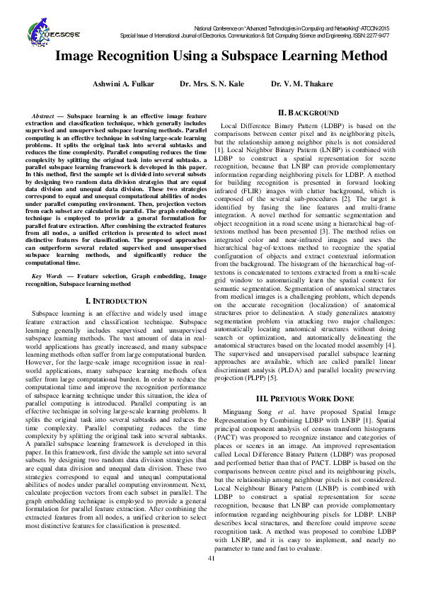 (PDF) Image Recognition Using a Subspace Learning Method