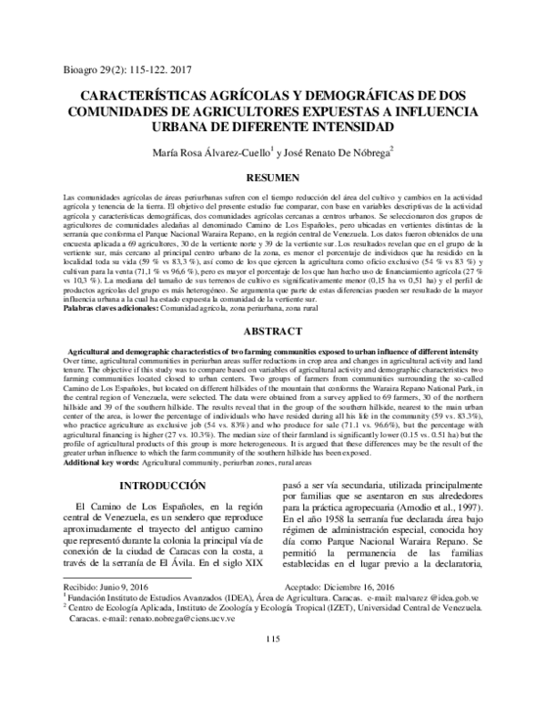 (PDF) Características agrícolas y demográficas de dos comunidades de ...
