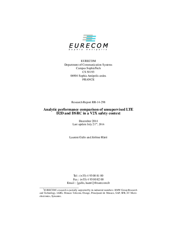 (PDF) Analytic performance comparison of unsupervised LTE D2D and DSRC ...