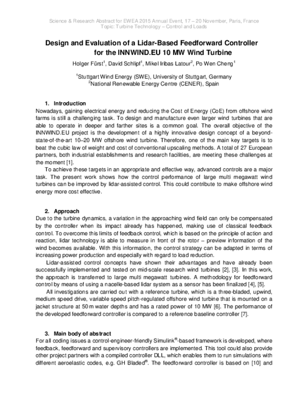 (PDF) Design and Evaluation of a Lidar-Based Feedforward Controller for ...