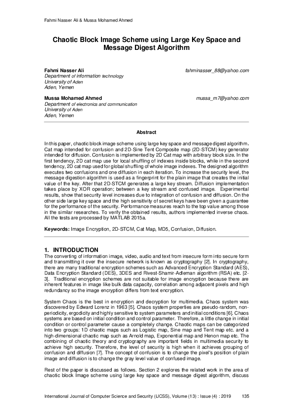 (PDF) Chaotic Image Encryption with Large Key Space
