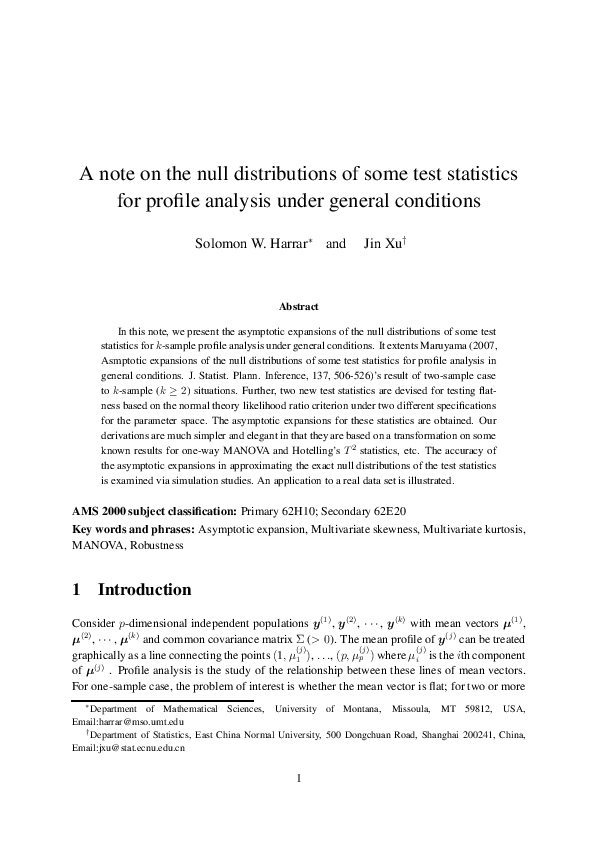 (PDF) A note on the null distributions of some test statistics for ...