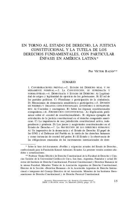 (PDF) En torno al Estado de Derecho, la justicia constitucional y la ...