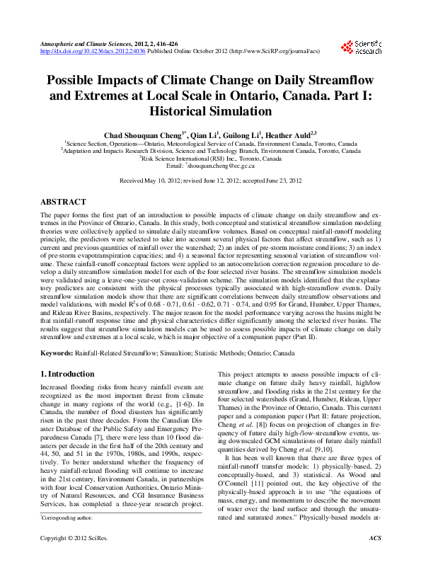 (PDF) Possible Impacts of Climate Change on Daily Streamflow and ...