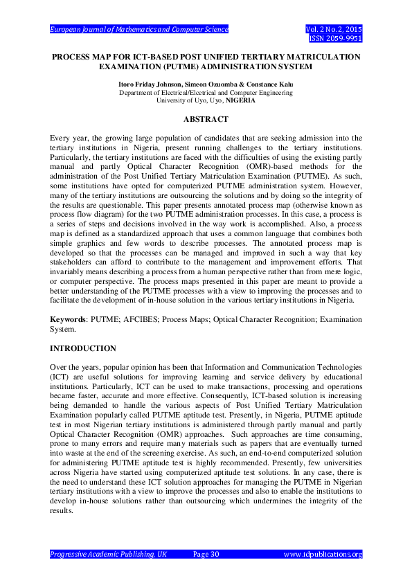 (PDF) Process Map for Ict-Based Post Unified Tertiary Matriculation ...