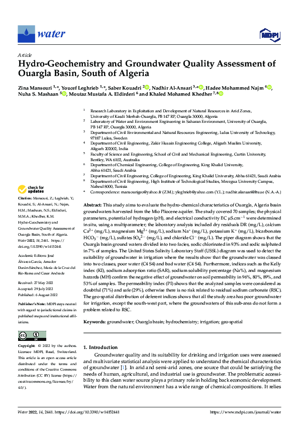 (PDF) Hydro-Geochemistry and Groundwater Quality Assessment of Ouargla ...