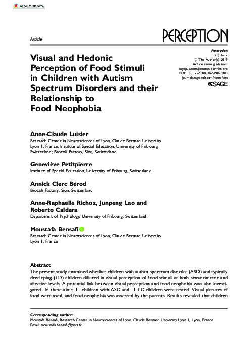(PDF) Visual and Hedonic Perception of Food Stimuli in Children with ...