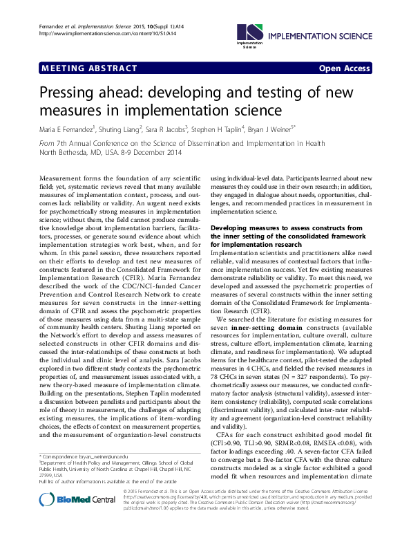 (PDF) Pressing ahead: developing and testing of new measures in ...