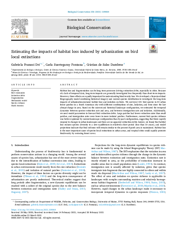 (PDF) Estimating the impacts of habitat loss induced by urbanization on ...