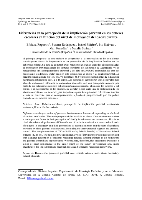 (PDF) Differences in the perception of parental involvement in homework ...