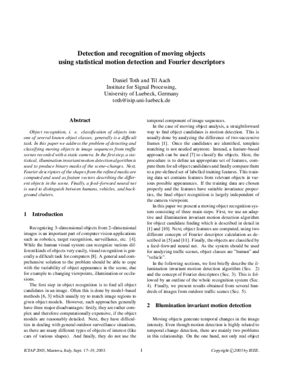 (PDF) Detection and recognition of moving objects using statistical ...