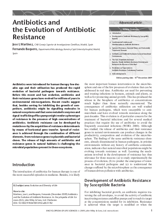 (PDF) Antibiotics and the Evolution of Antibiotic Resistance