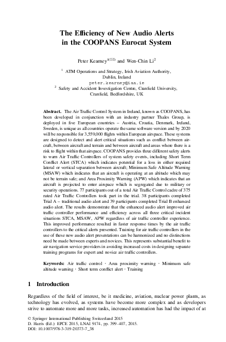 (PDF) The Efficiency of New Audio Alerts in the COOPANS Eurocat System