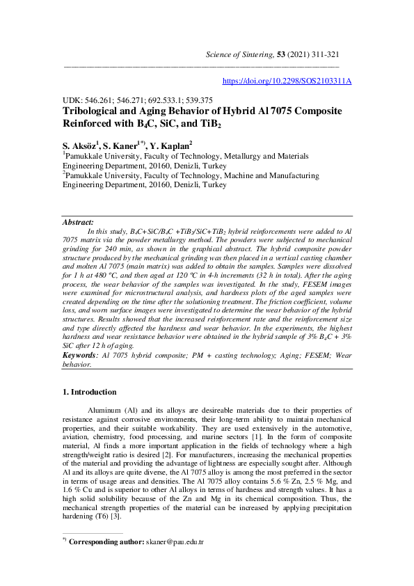 (PDF) Tribological and aging behavior of hybrid Al 7075 composite ...