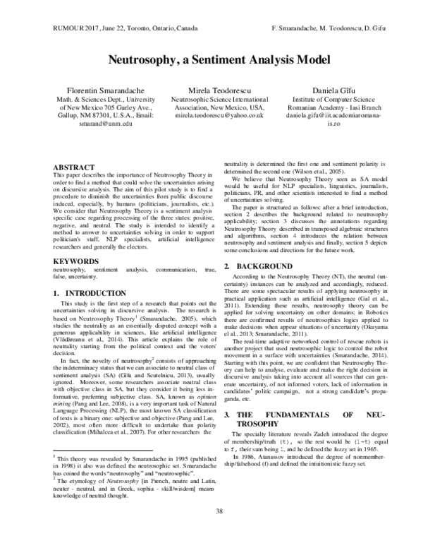 Neutrosophy, a sentiment analysis model