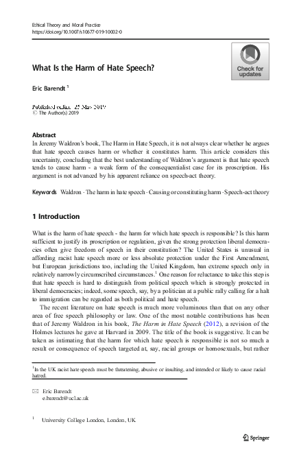 (PDF) What Is the Harm of Hate Speech?