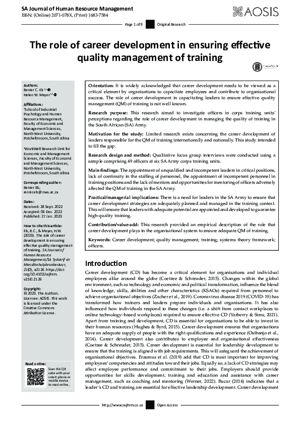 (PDF) The role of career development in ensuring effective quality ...