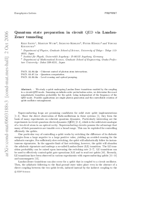(PDF) Quantum state preparation in circuit QED via Landau-Zener tunneling