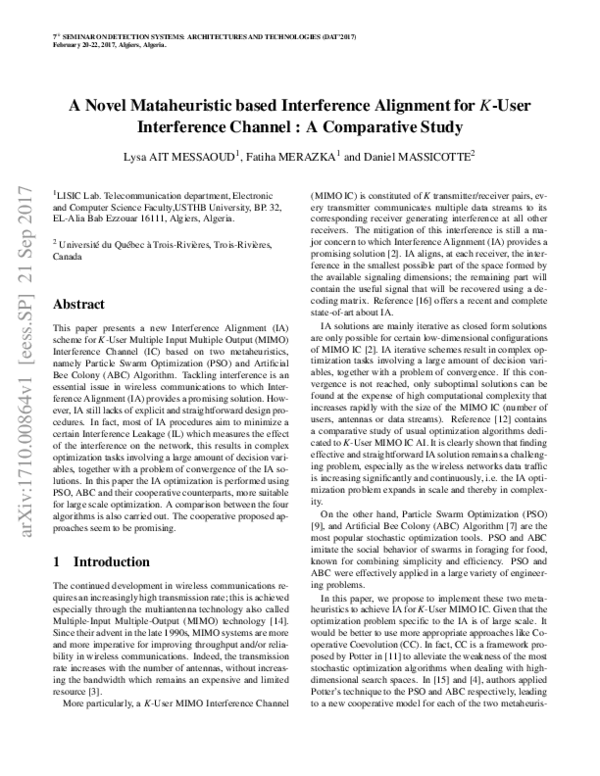 (PDF) A Novel Mataheuristic based Interference Alignment for K-User ...