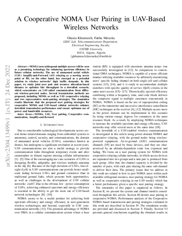 (PDF) A Cooperative NOMA User Pairing in UAV-Based Wireless Networks
