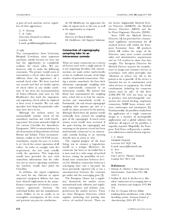(PDF) Connection of capnography sampling tube to an intravenous cannula