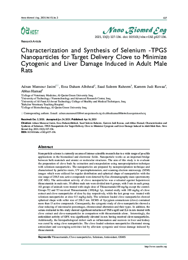 (PDF) Characterization and Synthesis of Selenium -TPGS Nanoparticles ...