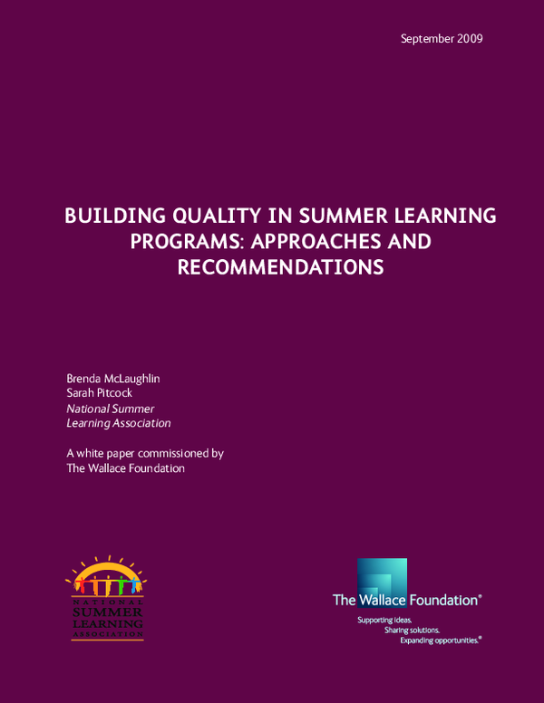 (PDF) Building Quality in Summer Learning Programs: Approaches and ...