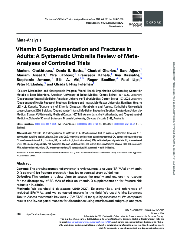 (PDF) Vitamin D Supplementation and Fractures in Adults: A Systematic ...