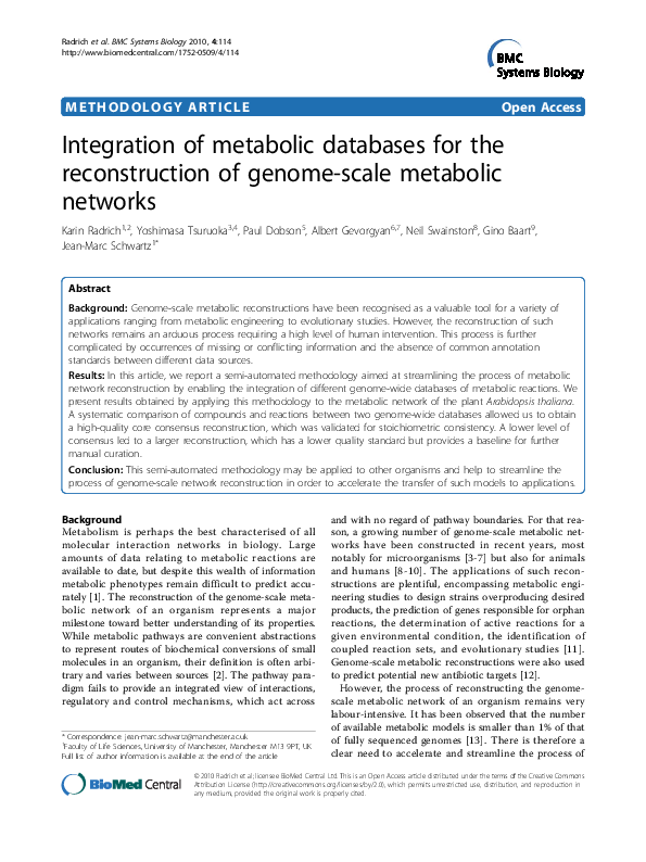 (PDF) Integration of metabolic databases for the reconstruction of ...